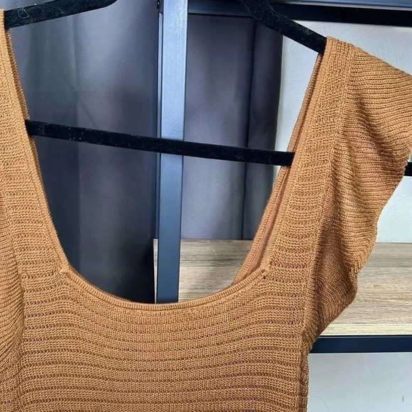 House of Harlow 1960 Square neck Brown Knit Ruffle Hem Midi Tank Dress S - Picture 6 of 6